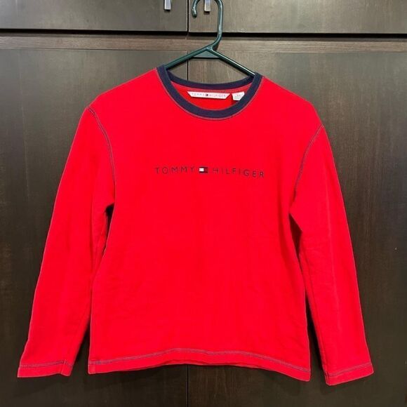 Y2K Tommy Hilfiger Red Crewneck Sweatshirt - Picture 1 of 4